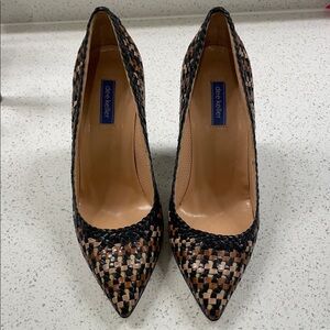 Woven leather heels worn once